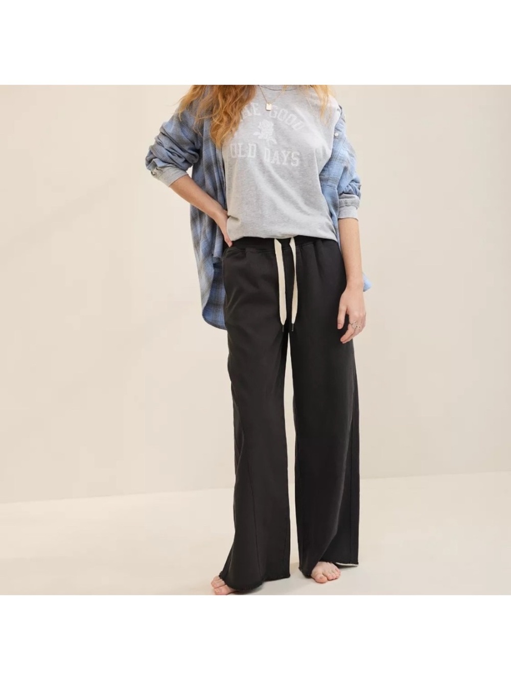 AERIE NEW!!! XL soft landing trousers, wide leg loose fit NLA smoke grey